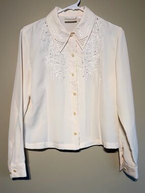 Vintage 90’s Christie & Jill Ivory Embroidered Eyelet Ornate Cottagecore Blouse